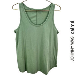 Johnny Was NWT Calmé Scoop Neck Curved Hem Tank Top in Sage Green Small